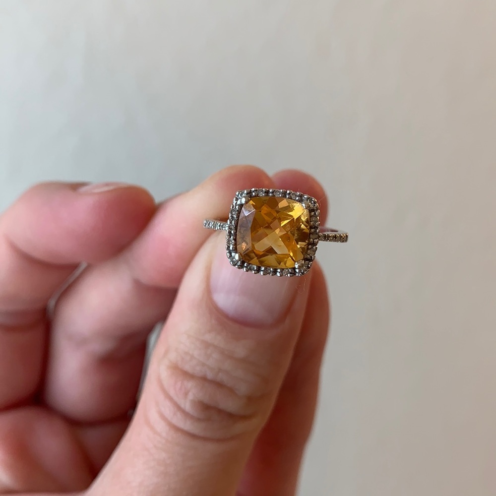 Zales citrine ring with 1/10 CT T.W diamond halo